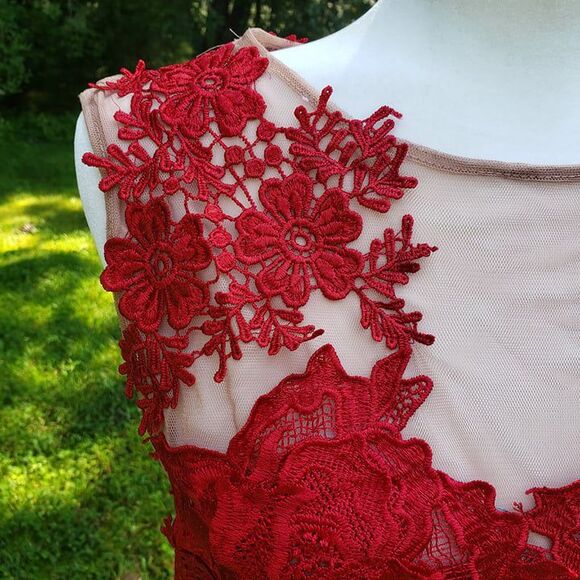 CQ by CQ size medium M Red Mermaid Prom Dress Lace Mesh floral bodice - Picture 5 of 11
